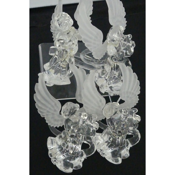 Other - Set of 4 Vintage Clear Acrylic Angel Napkin Rings Frosted Wings Musical Cherubs